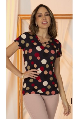 034144 - Blusa Ramany Estampada Poá Colorido